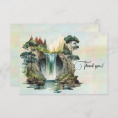 滝の水の色絵画の サンキューカード (正面/裏面)