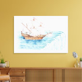 滝の端に近づく船舶のイラストレーション キャンバスプリント (インサイチュ (リビング))