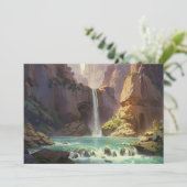 滝の絵画 山々 カラフルな水の流れ シーズンカード (スタンド正面)