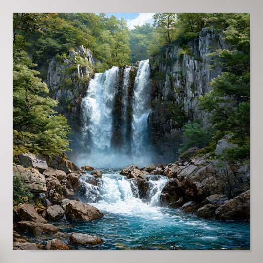 滝の自然写真アート 景観の森の滝 ポスター (正面)