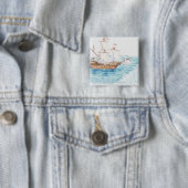 滝の船の接近の端のイラストレーション 缶バッジ (インサイチュ)