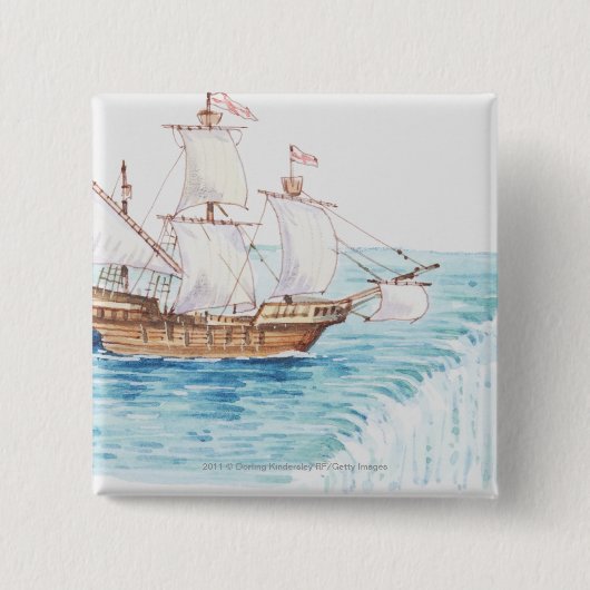 滝の船の接近の端のイラストレーション 缶バッジ (正面)