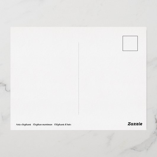 滝の近くのアジアゾウ 箔シーズンポストカード (裏面)