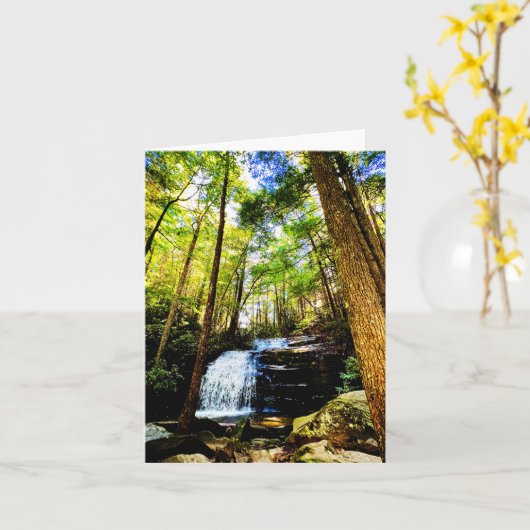 滝をモチーフにした折り畳みグリーティングカード カード (黄色い花)