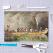 滝を通過するボイジャーの付いたカヌー 薄葉紙 (クラフト)