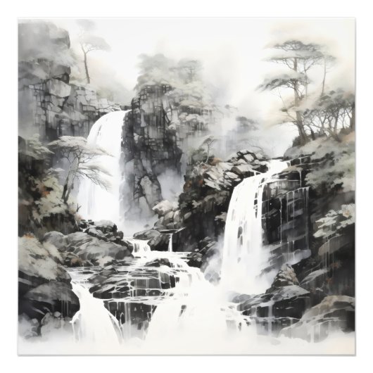 滝モノクロ風景 フォトプリント            (正面)