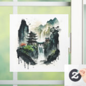 滝中国ののある古代のインクの風景 ウィンドウサイン (ホーム)