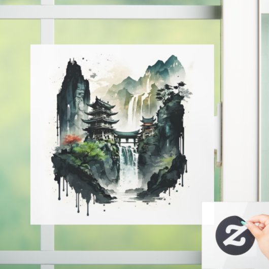 滝中国ののある古代のインクの風景 ウィンドウサイン (ホーム)