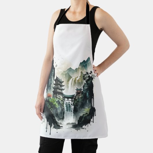 滝中国ののある古代のインクの風景 エプロン (インサイチュ)