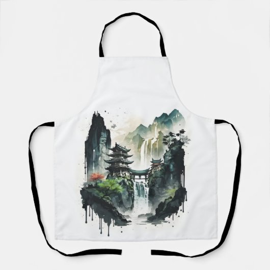 滝中国ののある古代のインクの風景 エプロン (正面)