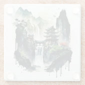 滝中国ののある古代のインクの風景 ガラスコースター (裏面)