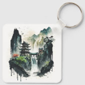 滝中国ののある古代のインクの風景 キーホルダー (裏面)