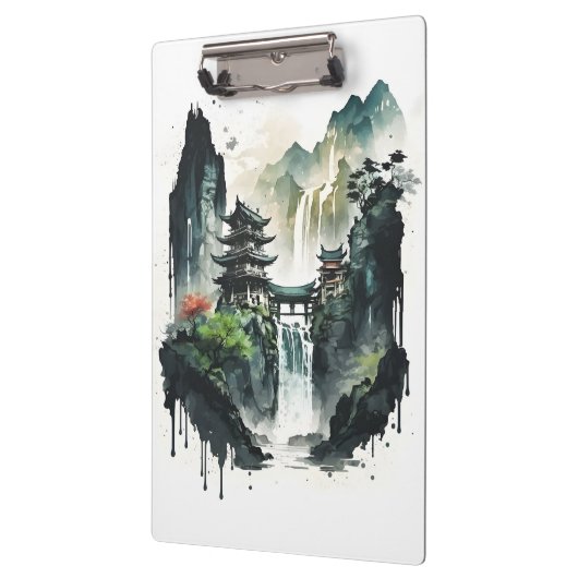 滝中国ののある古代のインクの風景 クリップボード (左)