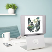 滝中国ののある古代のインクの風景 シール (デスク上のノートパソコン)