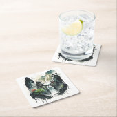 滝中国ののある古代のインクの風景 スクエアペーパーコースター (インサイチュ)