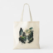 滝中国ののある古代のインクの風景 トートバッグ (裏面)