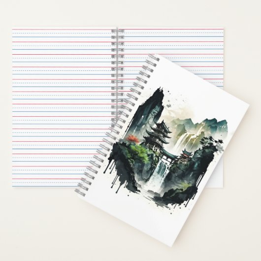 滝中国ののある古代のインクの風景 ノートブック (内側)