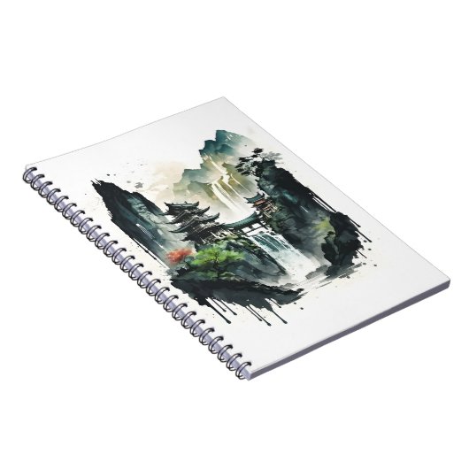 滝中国ののある古代のインクの風景 ノートブック (右側)