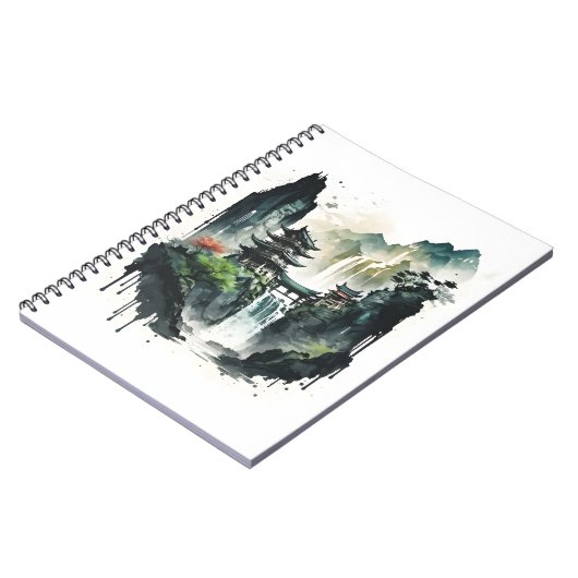 滝中国ののある古代のインクの風景 ノートブック (左側)