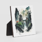 滝中国ののある古代のインクの風景 フォトプラーク (正面)