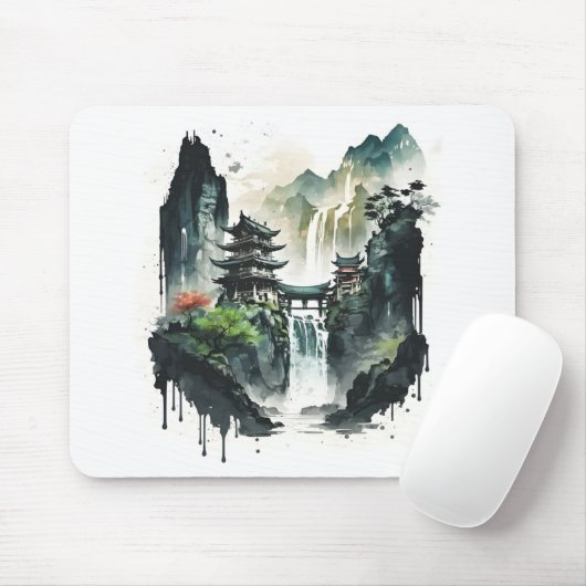 滝中国ののある古代のインクの風景 マウスパッド (マウス)