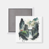 滝中国ののある古代のインクの風景 マグネット (正面/裏面)