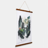 滝中国ののある古代のインクの風景 吊り下げ型タペストリー (傾斜あり)