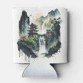 滝中国ののある古代のインクの風景 缶クーラー (裏面)