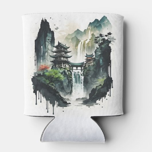 滝中国ののある古代のインクの風景 缶クーラー (裏面)