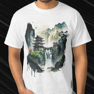滝中国ののある古代のインクの風景 Tシャツ