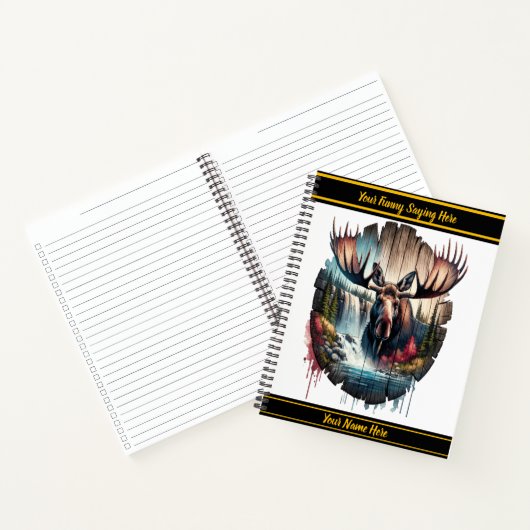 滝威厳のあるの滝の近くに立つムース ノートブック (内部)