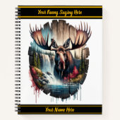 滝威厳のあるの滝の近くに立つムース ノートブック (正面)