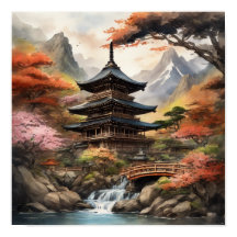 滝日本の近くのパゴダ