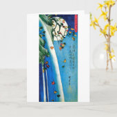 滝月、広重、浮世絵 カード (黄色い花)