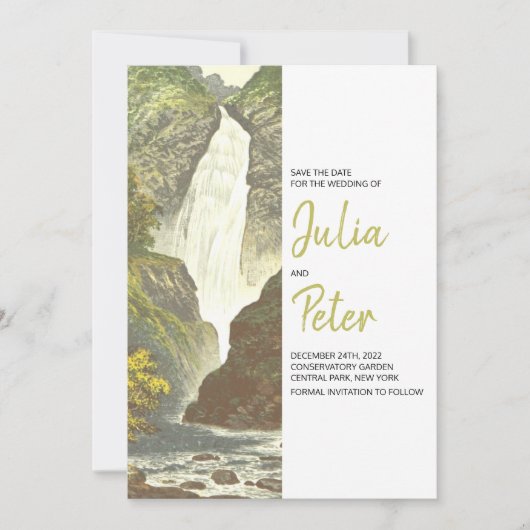 滝素朴の風景は日付を保存結婚する 招待状 (正面)