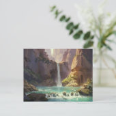 滝絵画の山カラフル水流 ポストカード (スタンド正面)