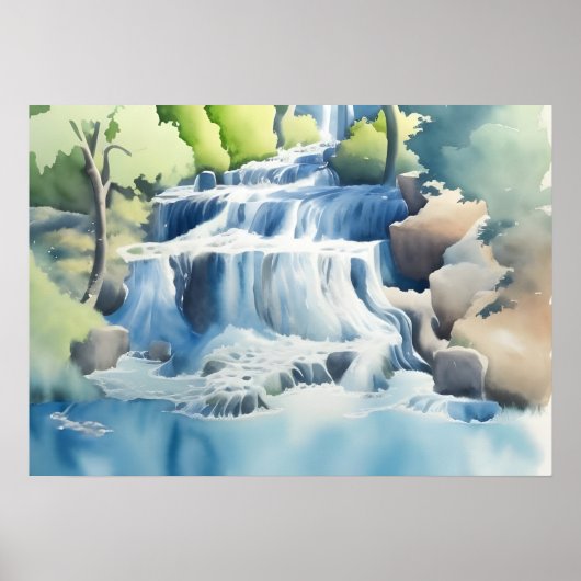 滝絵画の水色 ポスター (正面)