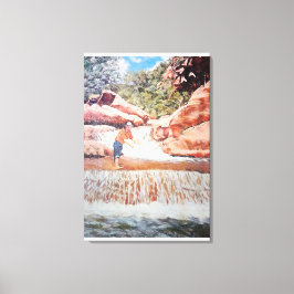 滝絵画の漁師 キャンバスプリント
