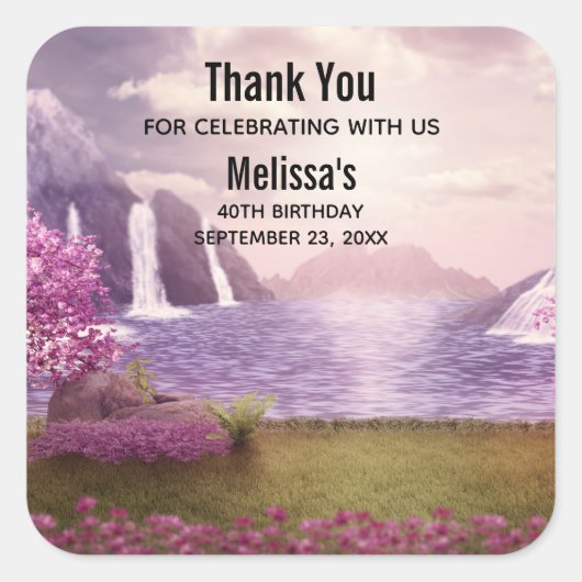 滝&さくらんぼツリーズのまわりにアレイク誕生日 スクエアシール (正面)