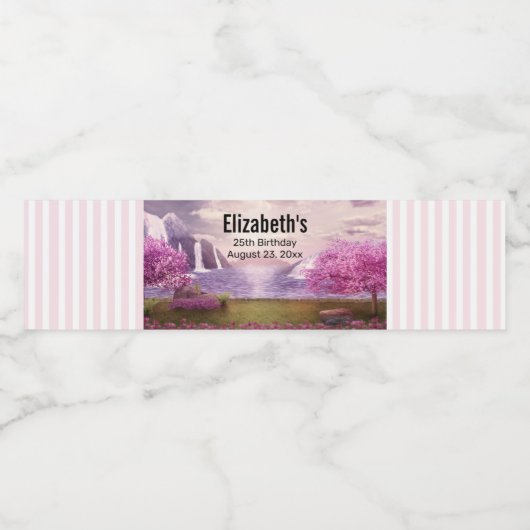 滝&さくらんぼツリーズのまわりにアレイク誕生日 ペットボトルラベル (シングルラベル)