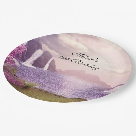 滝&さくらんぼツリーズのまわりにアレイク誕生日 ペーパープレート (アングル)