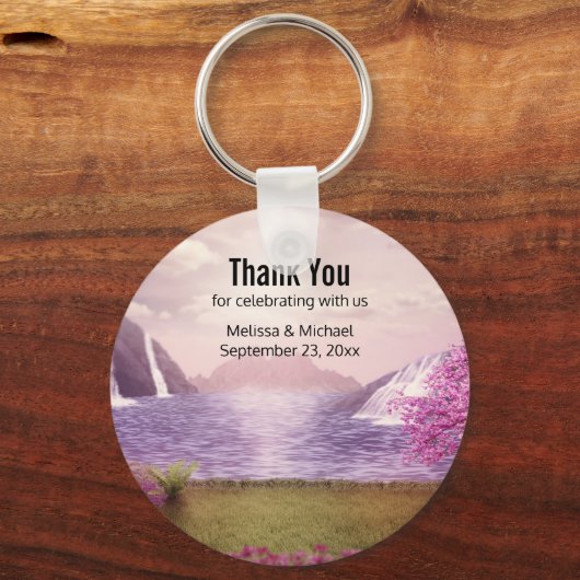 滝&さくらんぼツリーズバイアレイク結婚式の引き出物 キーホルダー (正面)