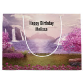 滝&さくらんぼツリーズバイアレイク誕生日 ラージペーパーバッグ (正面)