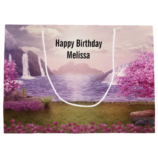 滝&さくらんぼツリーズバイアレイク誕生日 ラージペーパーバッグ (裏面)