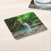 滝 |カンチャナブリ，タイ スクエアペーパーコースター (アングル)