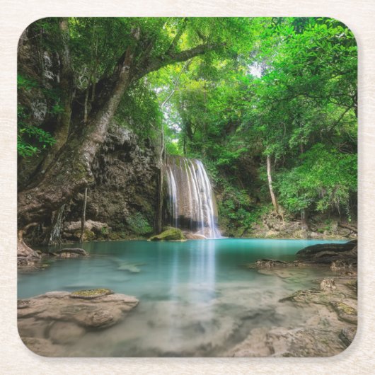 滝 |カンチャナブリ，タイ スクエアペーパーコースター (正面)