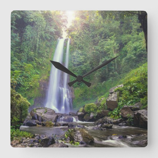 滝 |バリ,インドネシア スクエア壁時計 (正面)