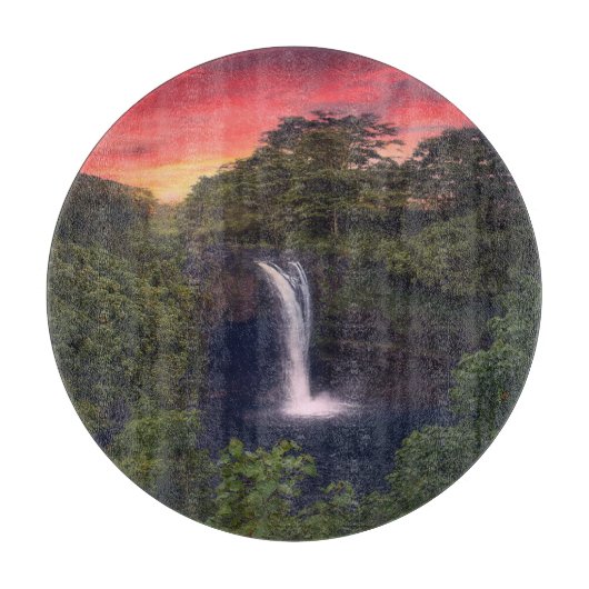 滝 |レインボー滝，ハワイ，ヒロ カッティングボード (正面)