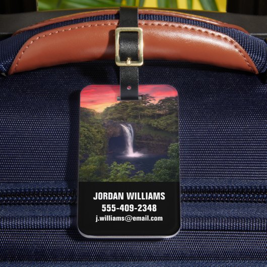 滝 |レインボー滝，ハワイ，ヒロ ラゲッジタグ (正面インサイチュ2)