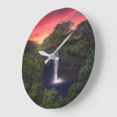 滝 |レインボー滝，ハワイ，ヒロ ラージ壁時計 (傾斜)